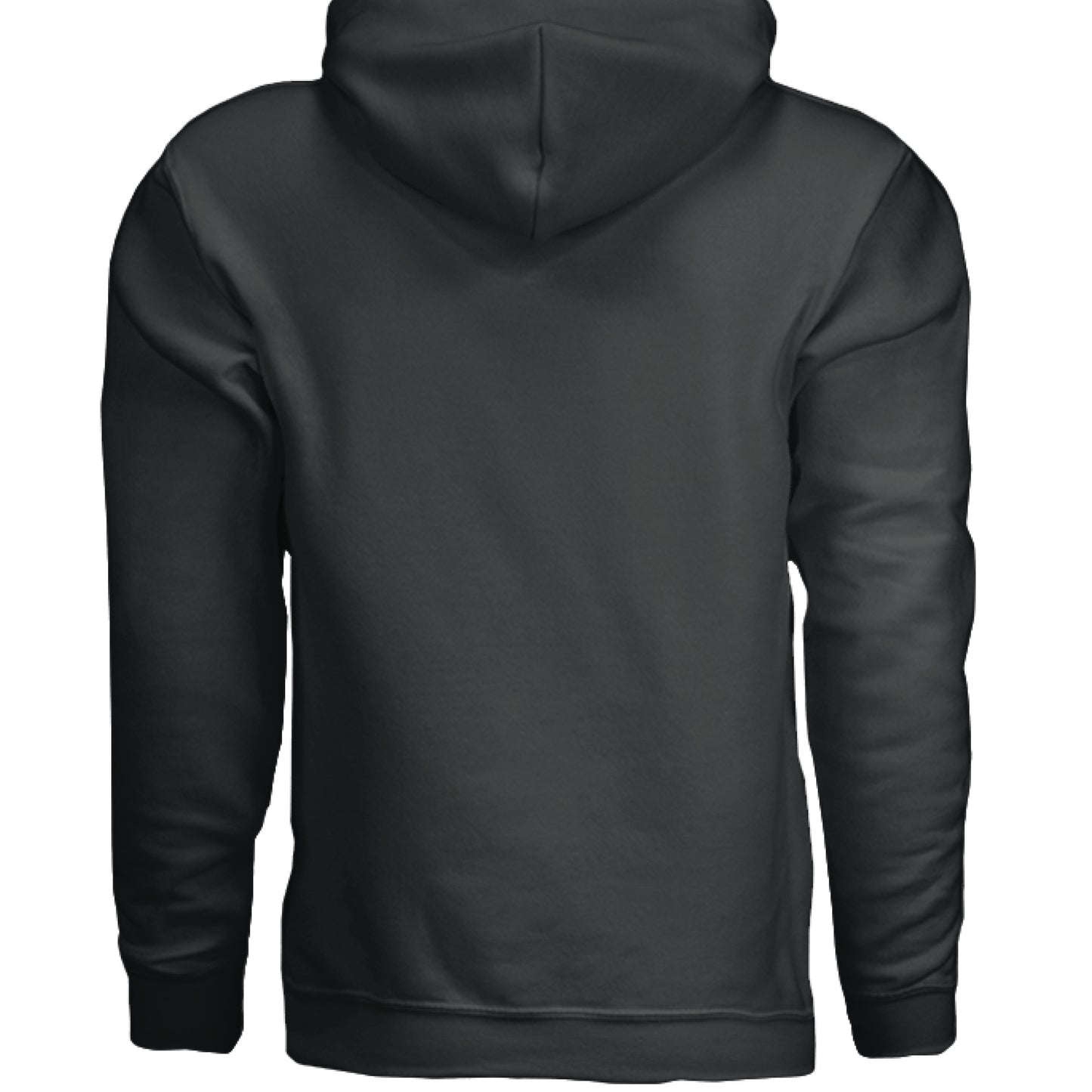 Black hoodie shown from the back on a white background