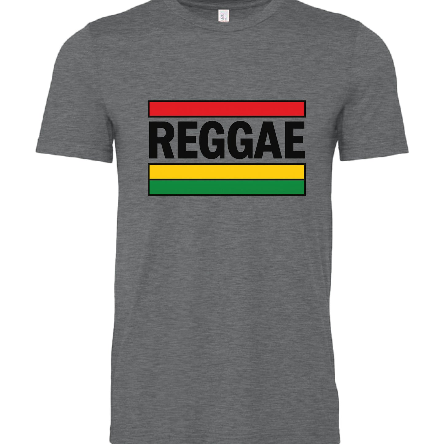 Unisex reggae t-shirt with red, gold, and green Rasta design