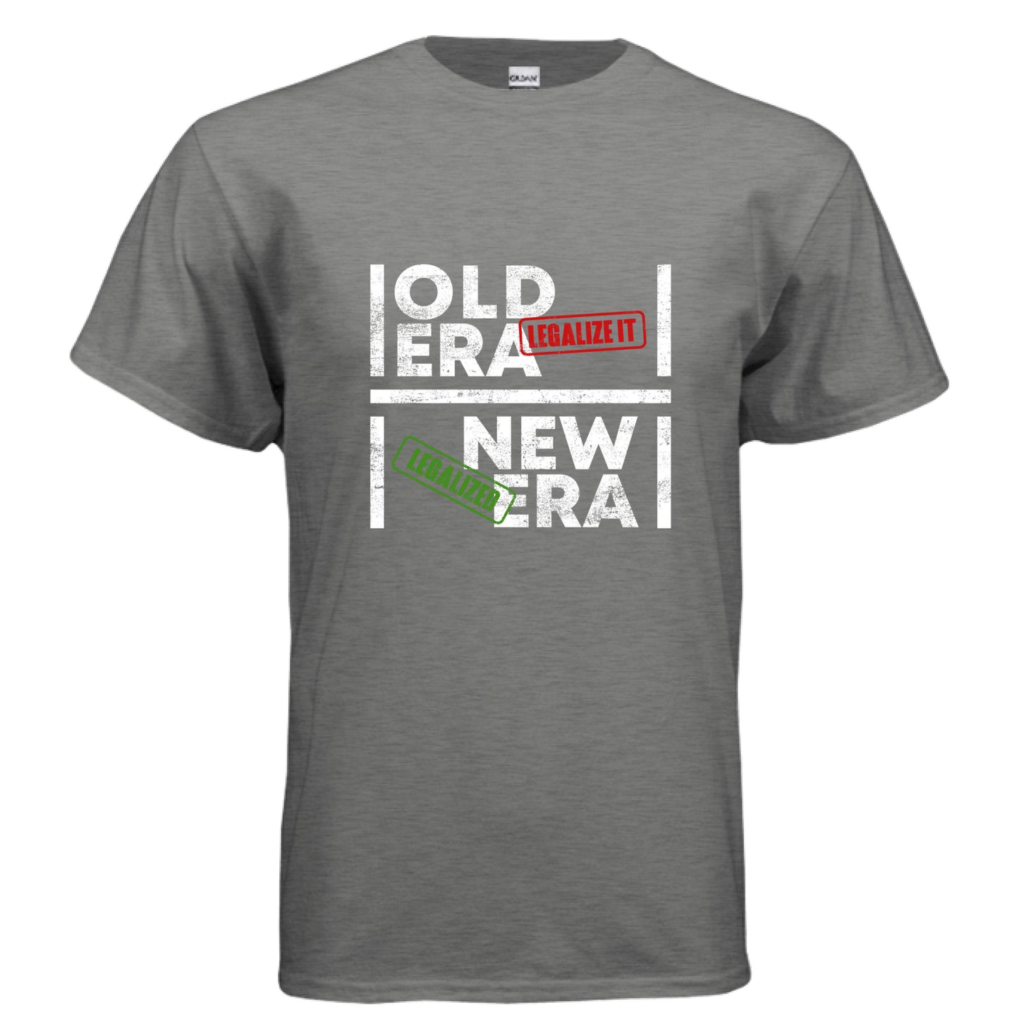 Gray t-shirt with text design on a white background