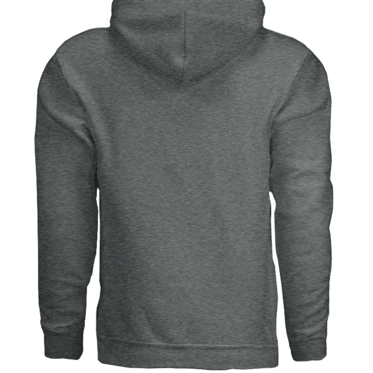 Gray hoodie shown from the back on a white background