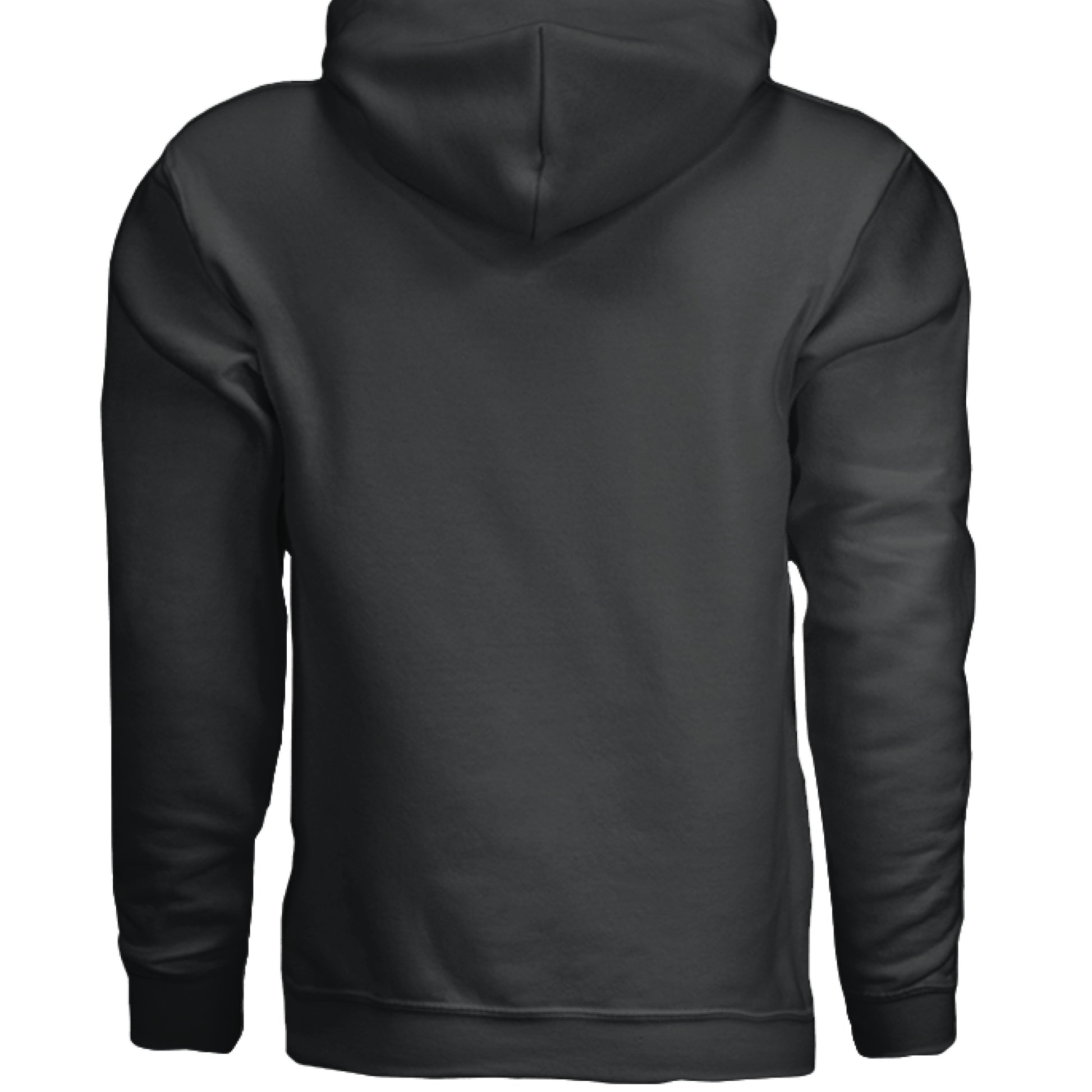 Black hoodie shown from the back on a white background