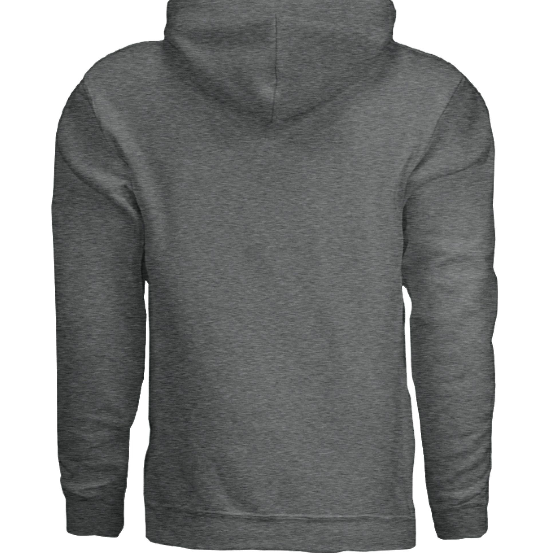 Gray hoodie shown from the back on a white background